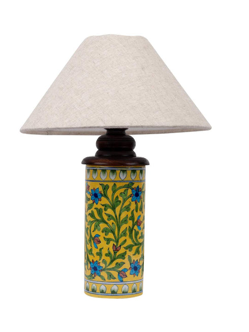 Blue Pottery Cylinder Lamp (Without Lampshade)